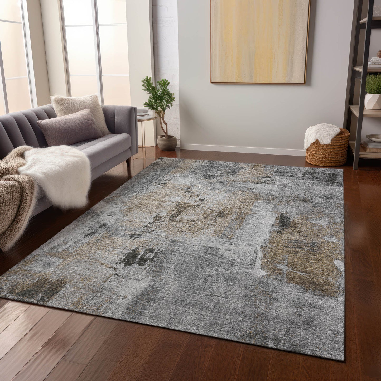 Addison Rugs Chantille ACN989GY 9 x 12 (ft) Loomed Polyester Gray Rectangular Indoor/Outdoor Machine washable Pet Friendly Area rug
