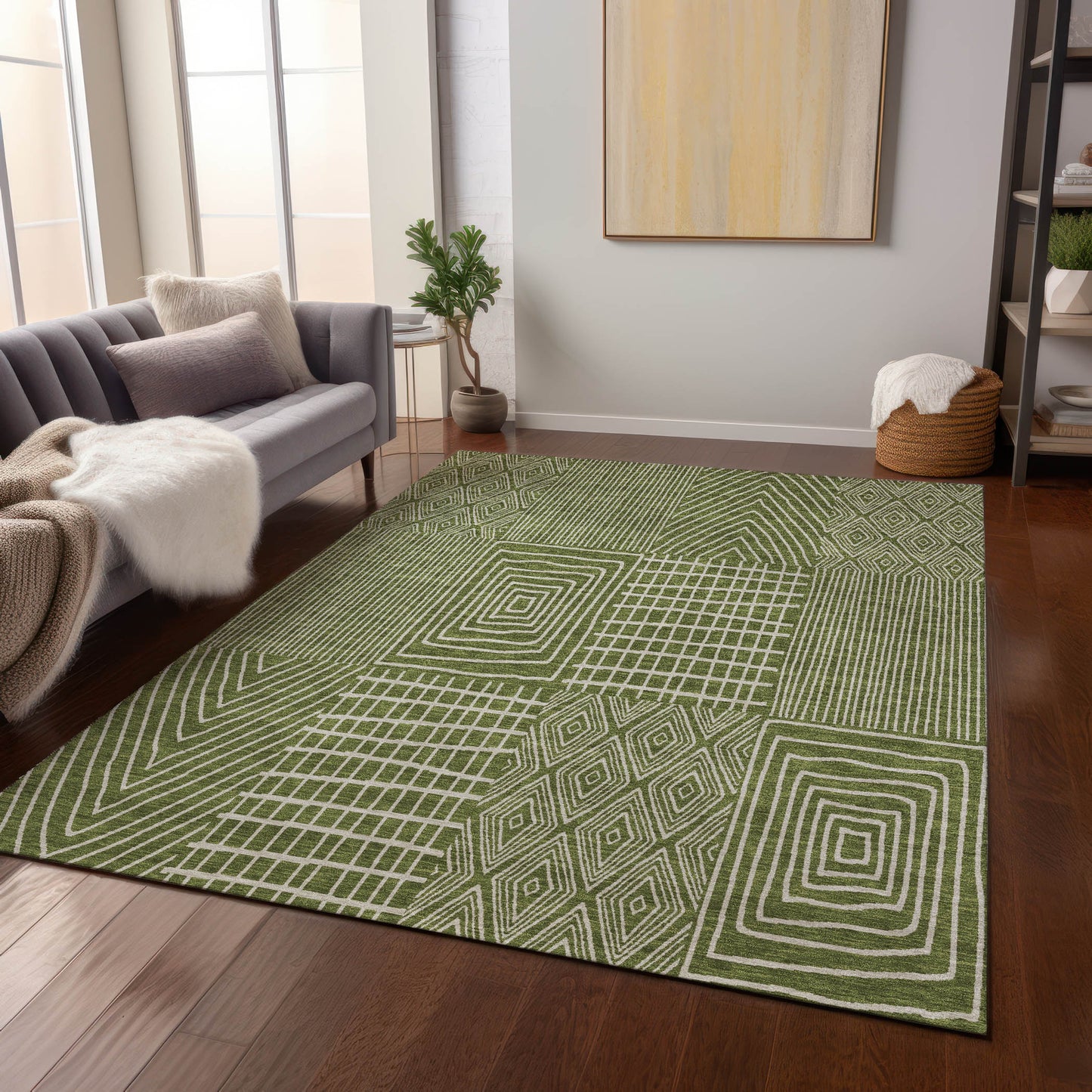 Addison Rugs Chantille ACN990OL 8 x 10 (ft) Polyester Olive Rectangular Indoor/Outdoor Geometric Pet Friendly Area rug