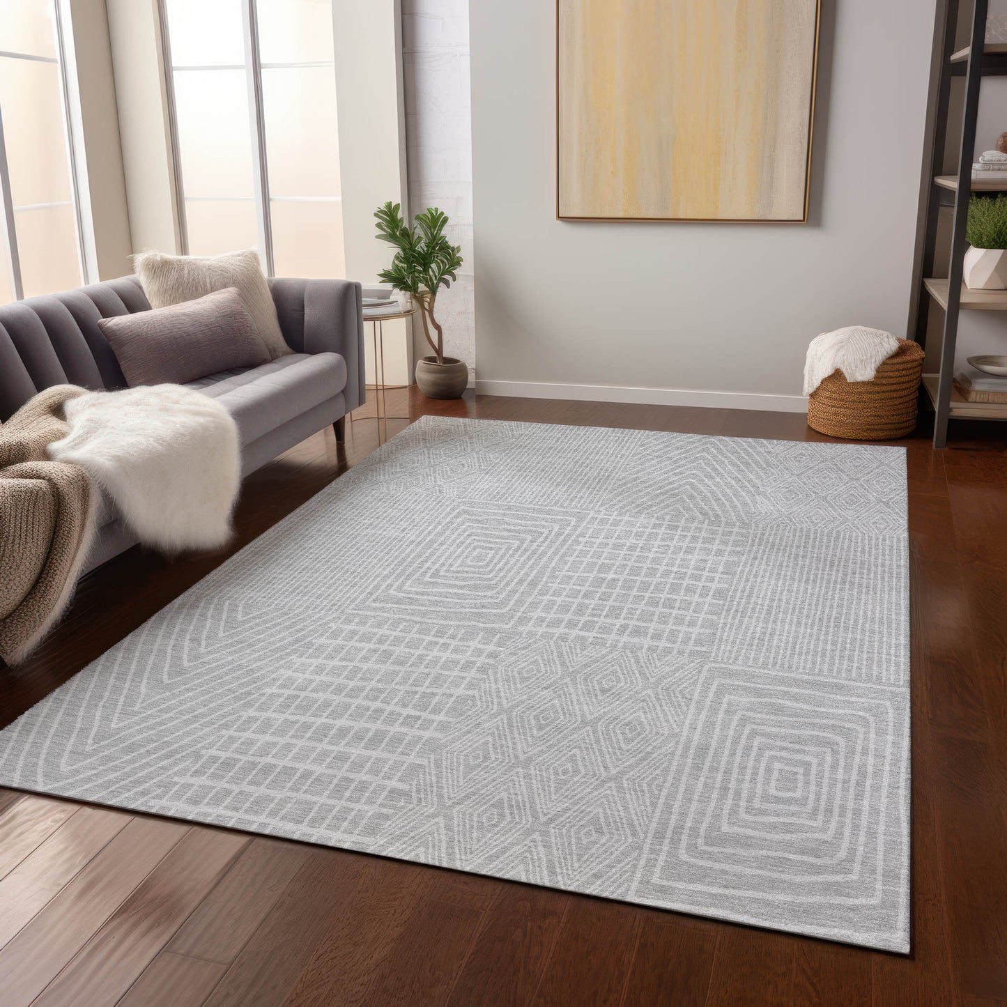 Addison Rugs Chantille ACN990SV 8 x 10 (ft) Polyester Silver Rectangular Indoor/Outdoor Geometric Pet Friendly Area rug