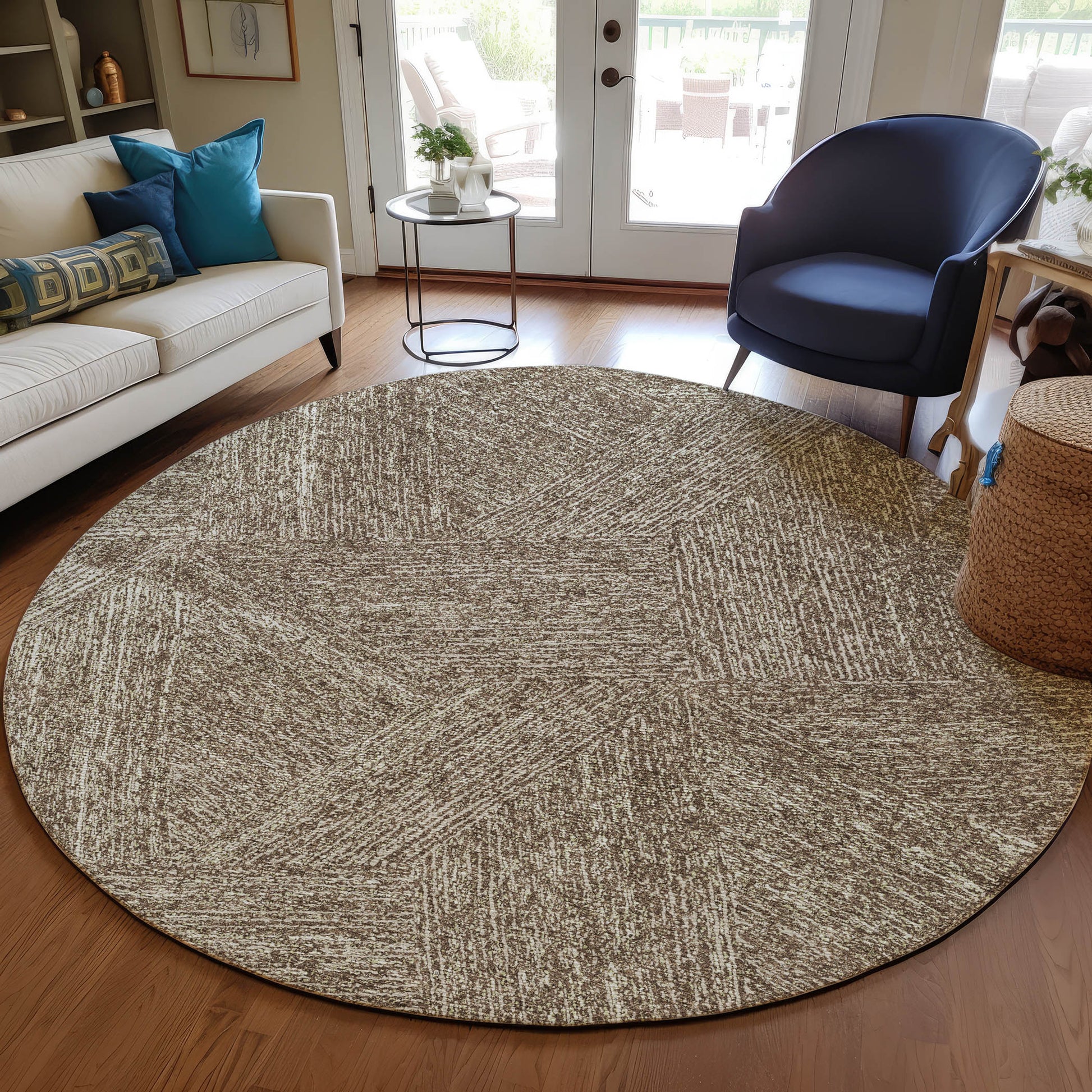 Addison Rugs Chantille ACN991CH 8 x 8 (ft) Loomed Polyester Chocolate Round Indoor/Outdoor Geometric Machine washable Pet Friendly Area rug