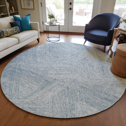 Addison Rugs Chantille ACN991DN 8 x 8 (ft) Loomed Polyester Denim Round Indoor/Outdoor Geometric Machine washable Pet Friendly Area rug