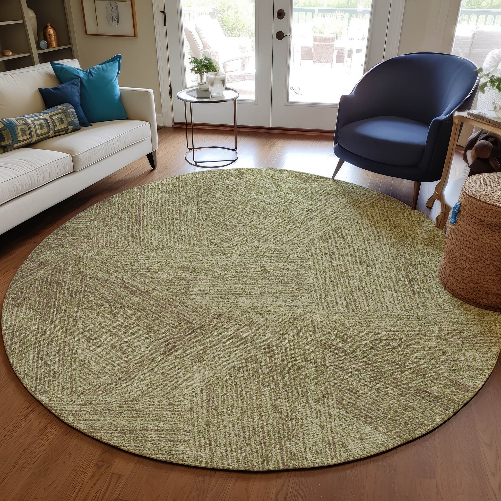 Addison Rugs Chantille ACN991GE 8 x 8 (ft) Loomed Polyester Green Round Indoor/Outdoor Geometric Machine washable Pet Friendly Area rug