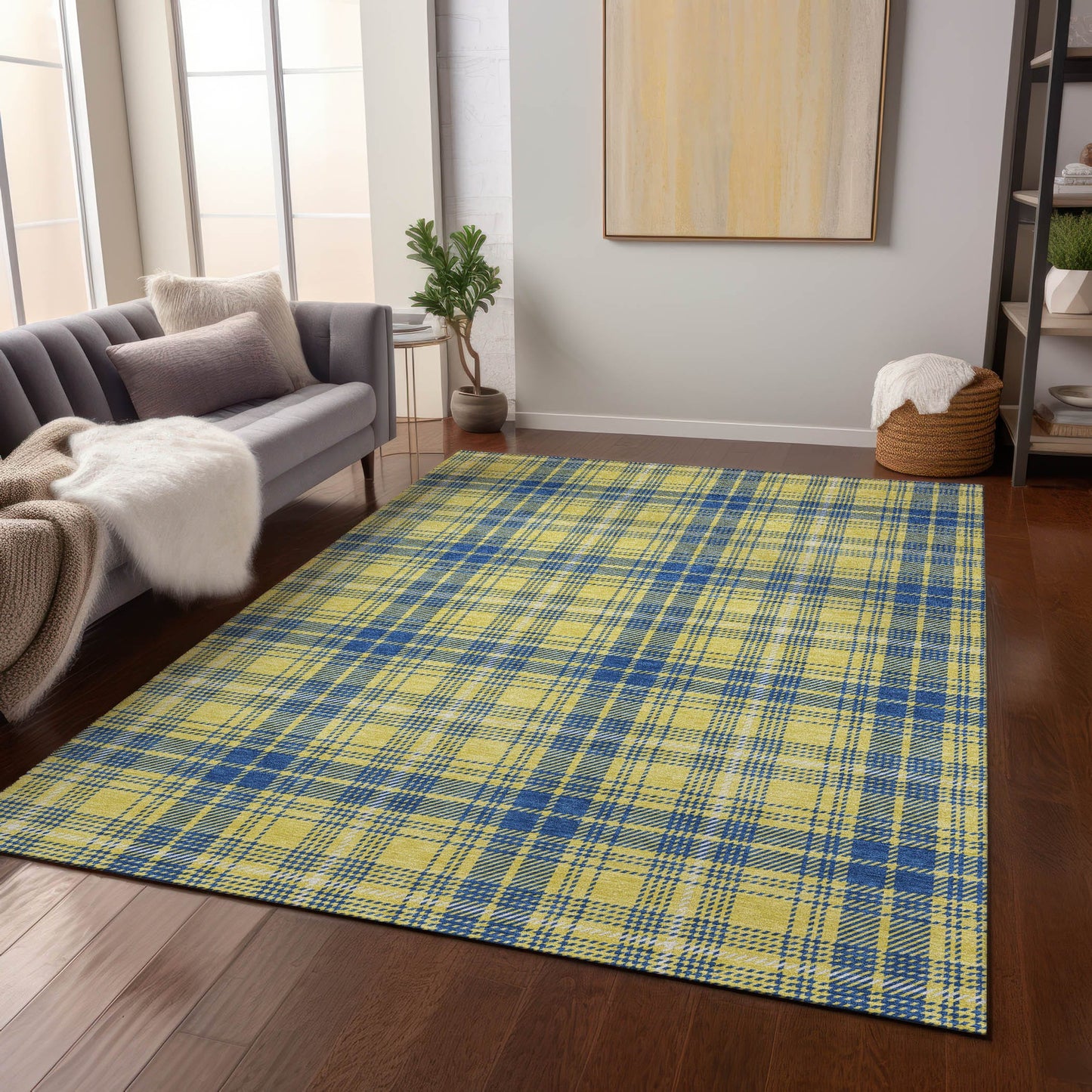 Addison Rugs Chantille ACN993YE 8 x 10 (ft) Polyester Yellow Rectangular Indoor/Outdoor Geometric Pet Friendly Area rug