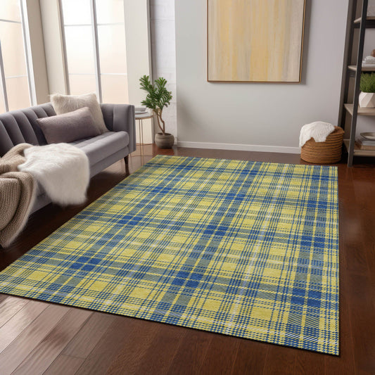 Addison Rugs Chantille ACN993YE 8 x 10 (ft) Polyester Yellow Rectangular Indoor/Outdoor Geometric Pet Friendly Area rug