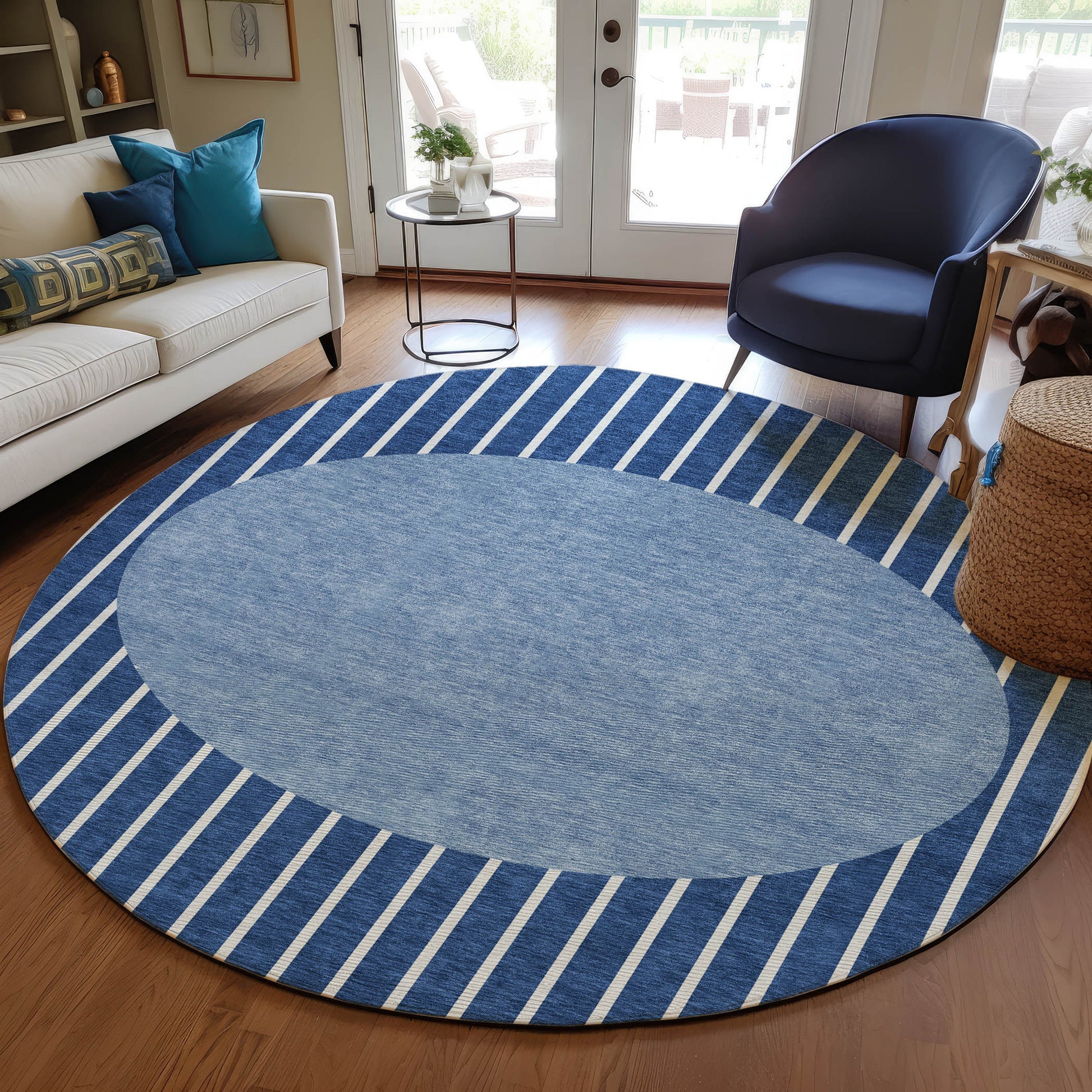 Addison Rugs Chantille ACN994NA 8 x 8 (ft) Loomed Polyester Navy Round Indoor/Outdoor Geometric Machine washable Pet Friendly Area rug