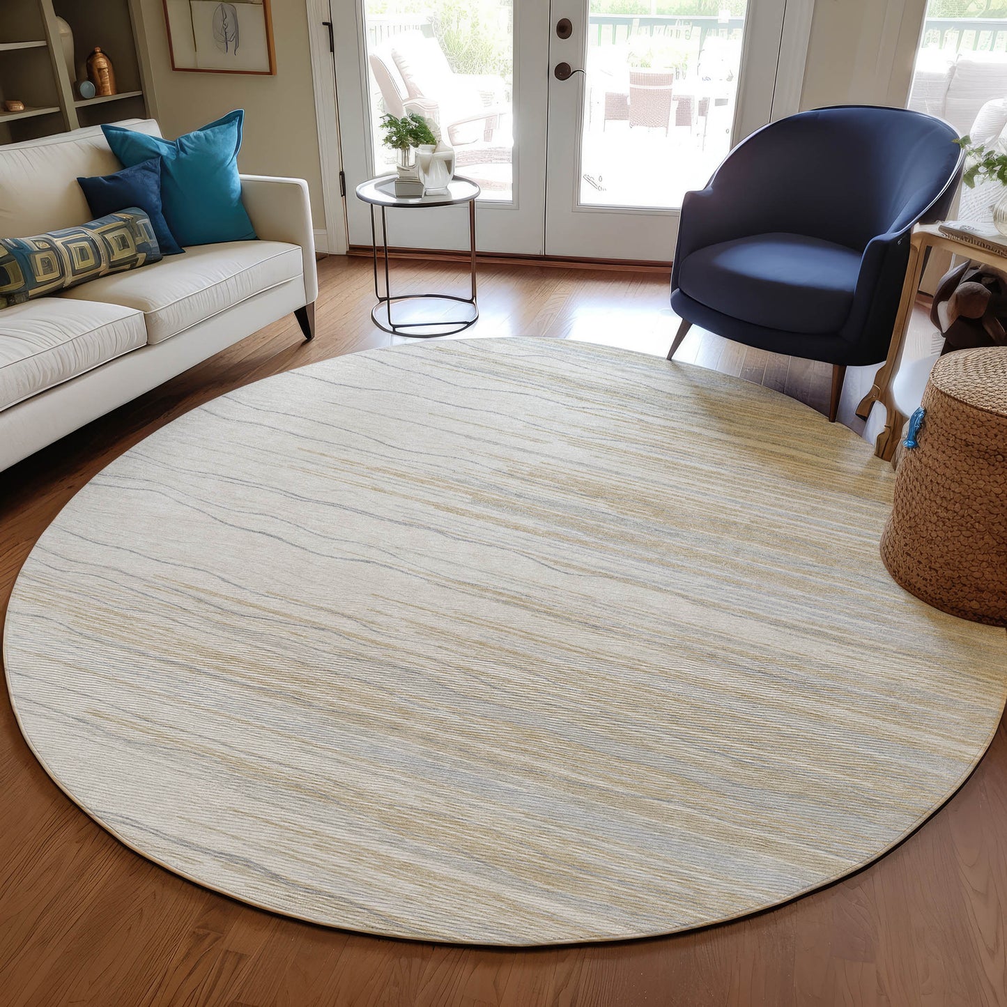 Addison Rugs Chantille ACN996LN 8 x 8 (ft) Loomed Polyester Linen Round Indoor/Outdoor Geometric Machine washable Pet Friendly Area rug