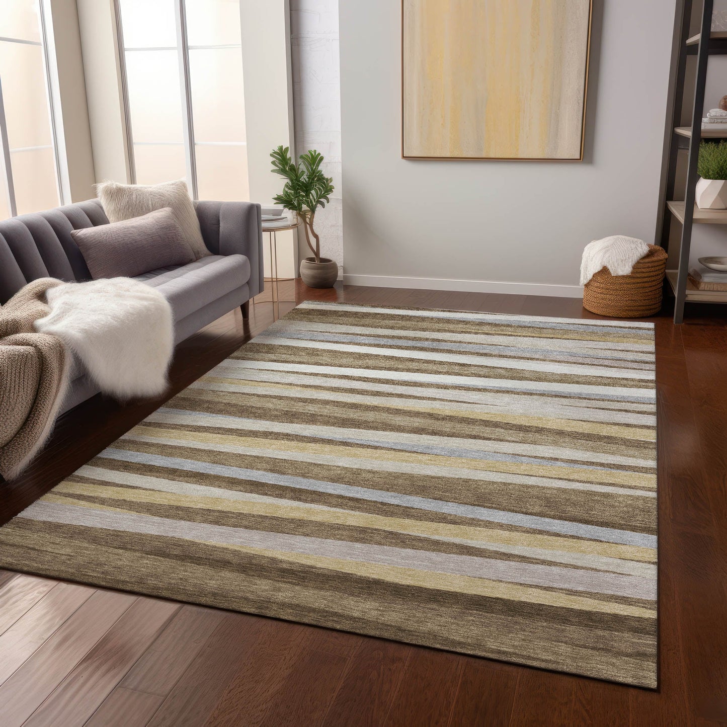 Addison Rugs Chantille ACN997BR 8 x 10 (ft) Polyester Brown Rectangular Indoor/Outdoor Geometric Pet Friendly Area rug