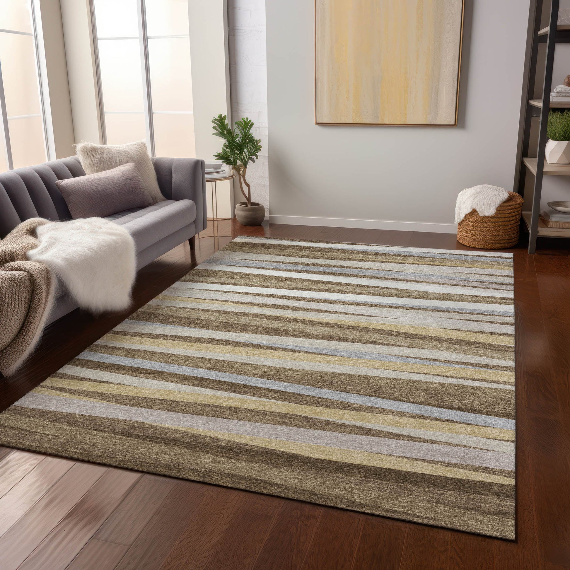 Addison Rugs Chantille ACN997BR 8 x 10 (ft) Polyester Brown Rectangular Indoor/Outdoor Geometric Pet Friendly Area rug