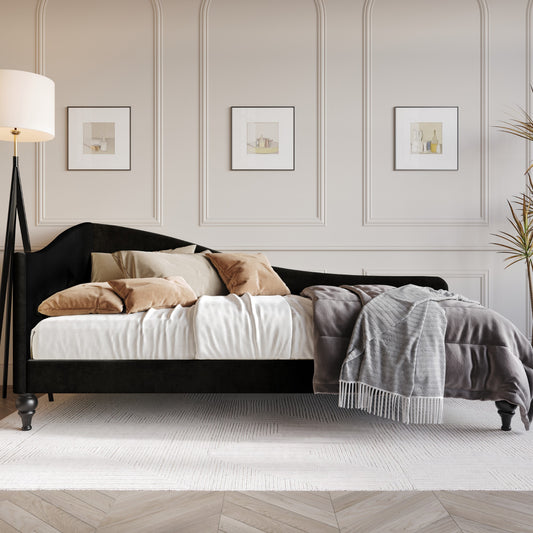 Home Design Twin Black Wood Daybed with Headboard