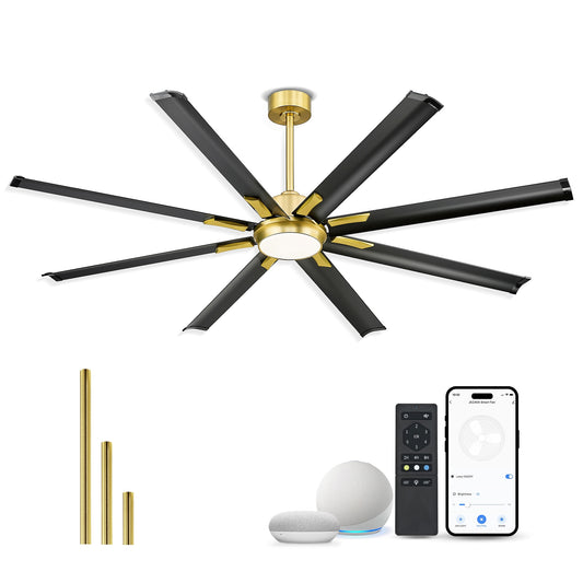 LTMATE JAZAVA 72-in Black and Gold with Painted Blades Color-Changing Integrated LED Smart Ceiling Fan With Light and Remote Included 8 -Blade