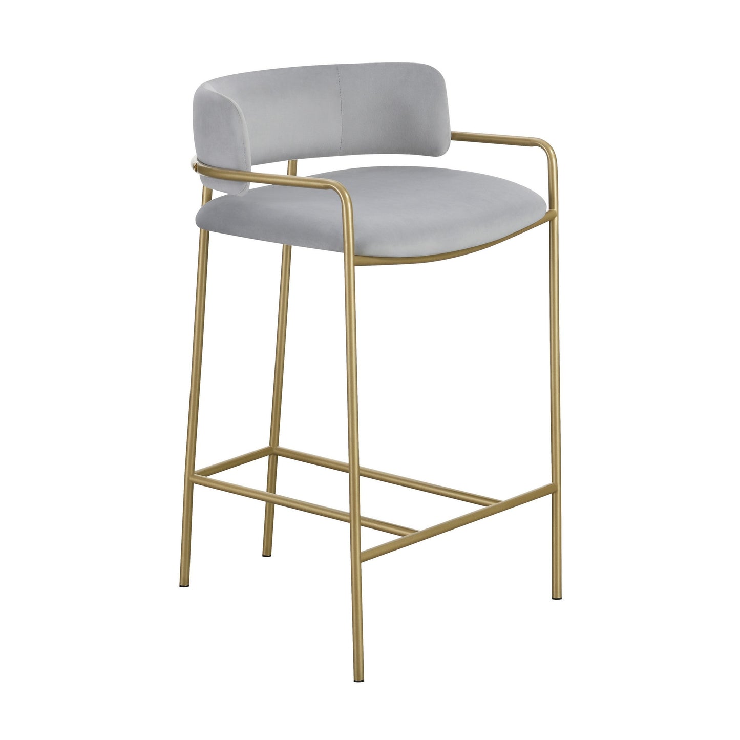 Benzara Gray, Gold 26-in H Bar height Upholstered Metal Bar Stool