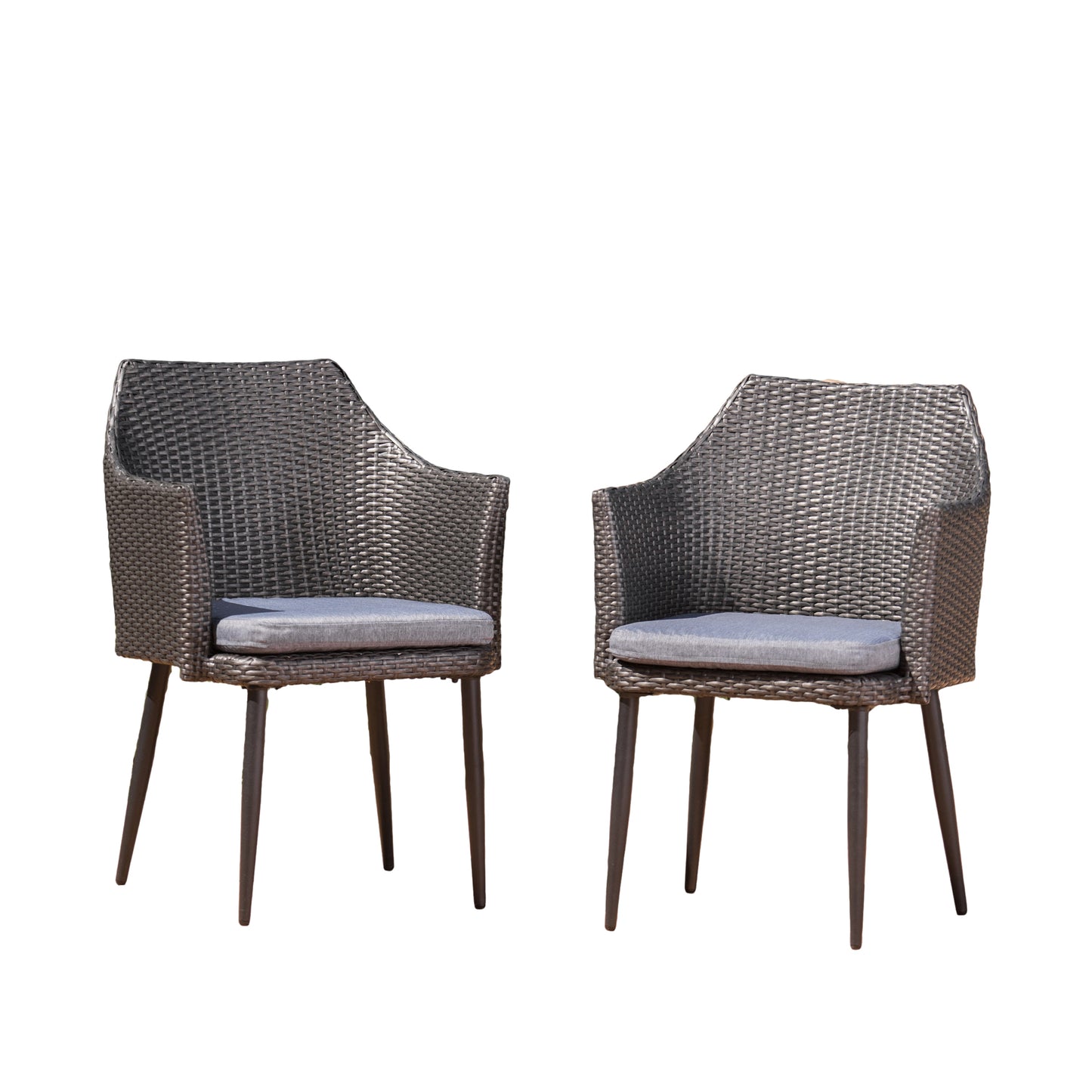 AHIOU HOME Set of 2 Wicker Stackable Gray Iron Frame Stationary Dining Chair with Gray Cushioned Seat
