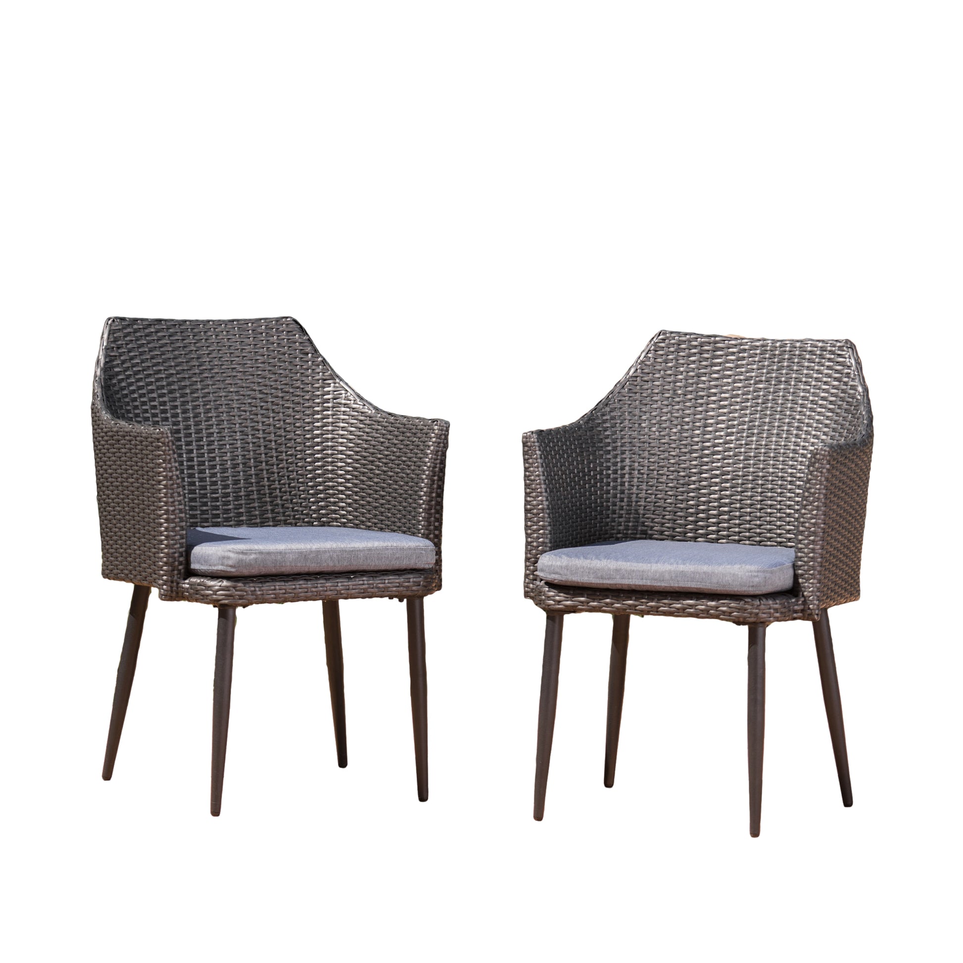 AHIOU HOME Set of 2 Wicker Stackable Gray Iron Frame Stationary Dining Chair with Gray Cushioned Seat