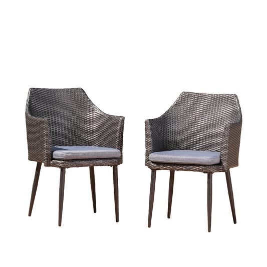 AHIOU HOME Set of 2 Wicker Stackable Gray Iron Frame Stationary Dining Chair with Gray Cushioned Seat