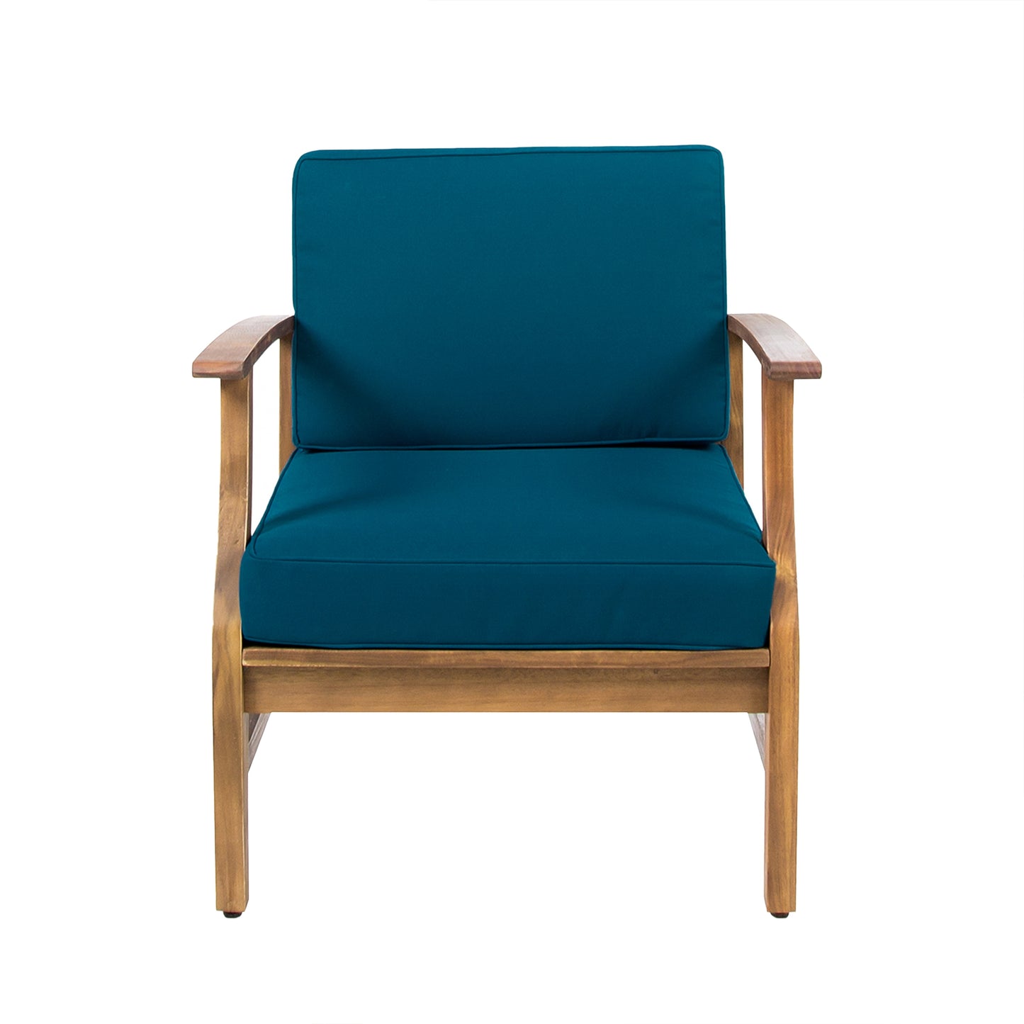 AHIOU HOME Teak Wood Frame Stationary Conversation Chair with Blue Cushioned Seat