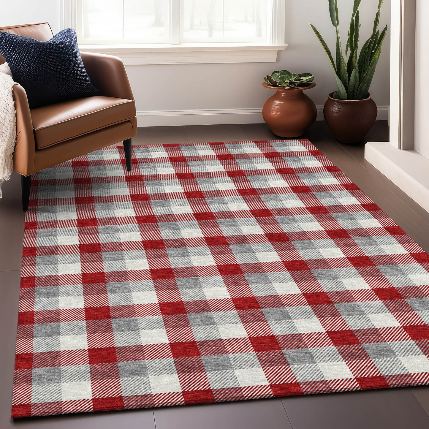 Addison Rugs Chantille ACN1053RD 9 x 12 (ft) Polyester Red Rectangular Indoor/Outdoor Geometric Machine washable Pet Friendly Area rug