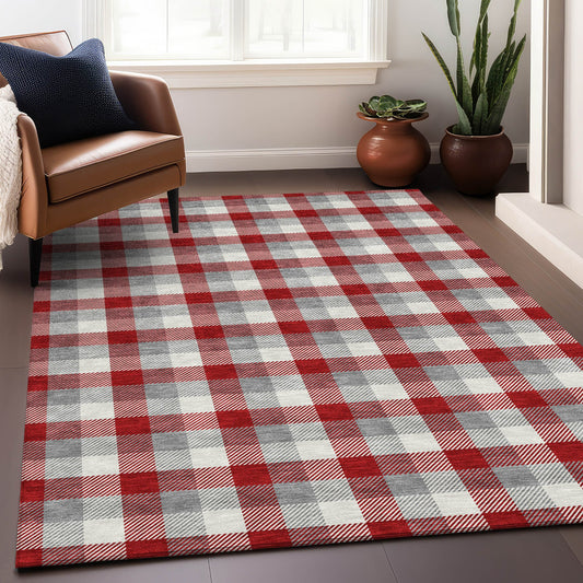 Addison Rugs Chantille ACN1053RD 9 x 12 (ft) Polyester Red Rectangular Indoor/Outdoor Geometric Machine washable Pet Friendly Area rug