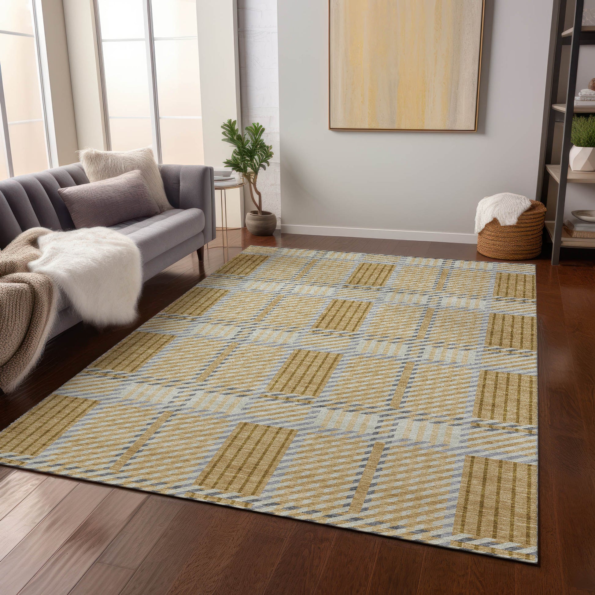 Addison Rugs Chantille ACN1000GO 9 x 12 (ft) Loomed Polyester Gold Rectangular Indoor/Outdoor Machine washable Pet Friendly Area rug
