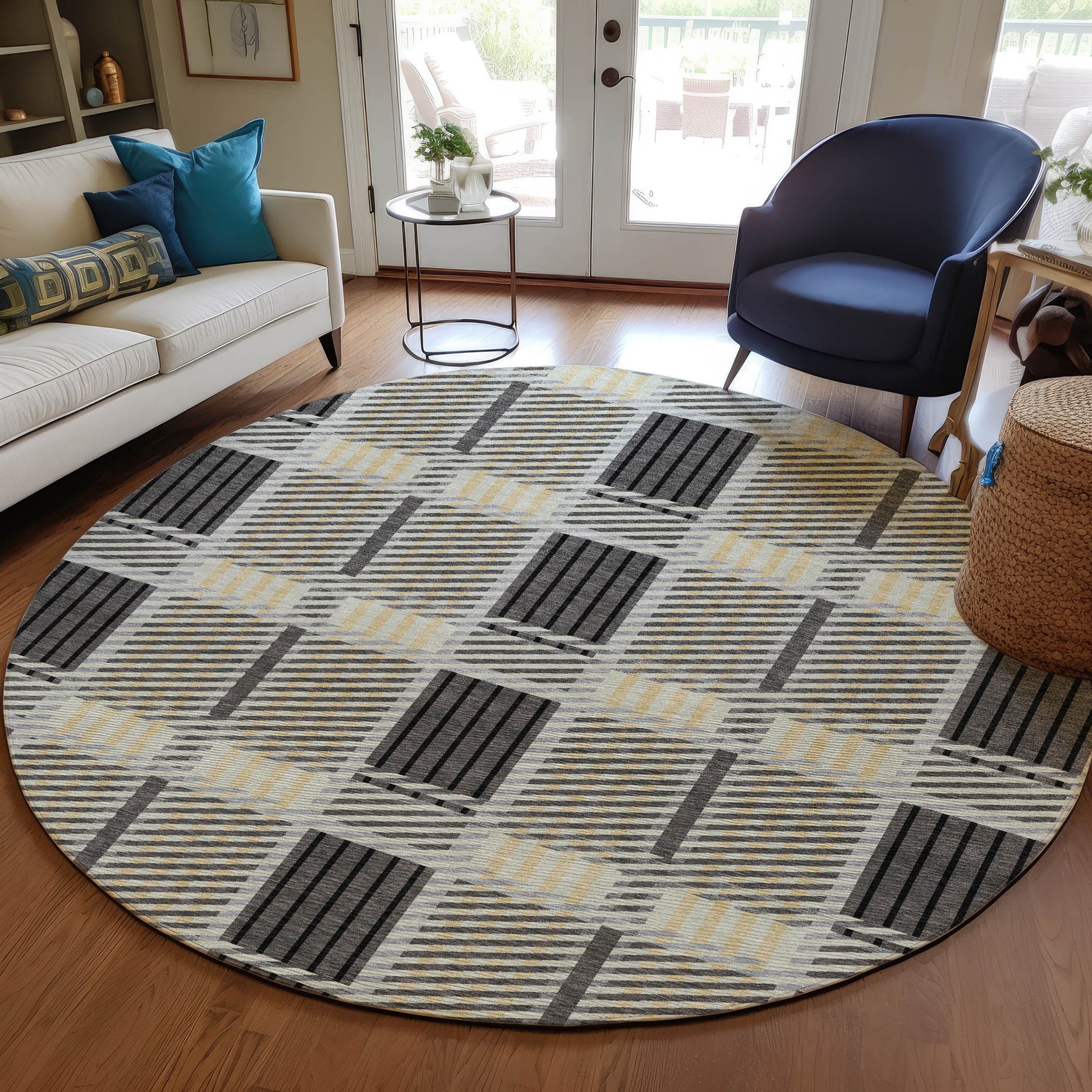 Addison Rugs Chantille ACN1000GY 8 x 8 (ft) Loomed Polyester Gray Round Indoor/Outdoor Machine washable Pet Friendly Area rug