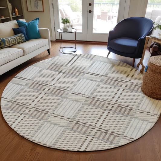 Addison Rugs Chantille ACN1000IV 8 x 8 (ft) Loomed Polyester Ivory Round Indoor/Outdoor Machine washable Pet Friendly Area rug