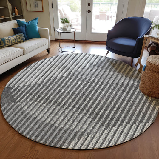 Addison Rugs Chantille ACN1001CC 8 x 8 (ft) Loomed Polyester Charcoal Round Indoor/Outdoor Machine washable Pet Friendly Area rug