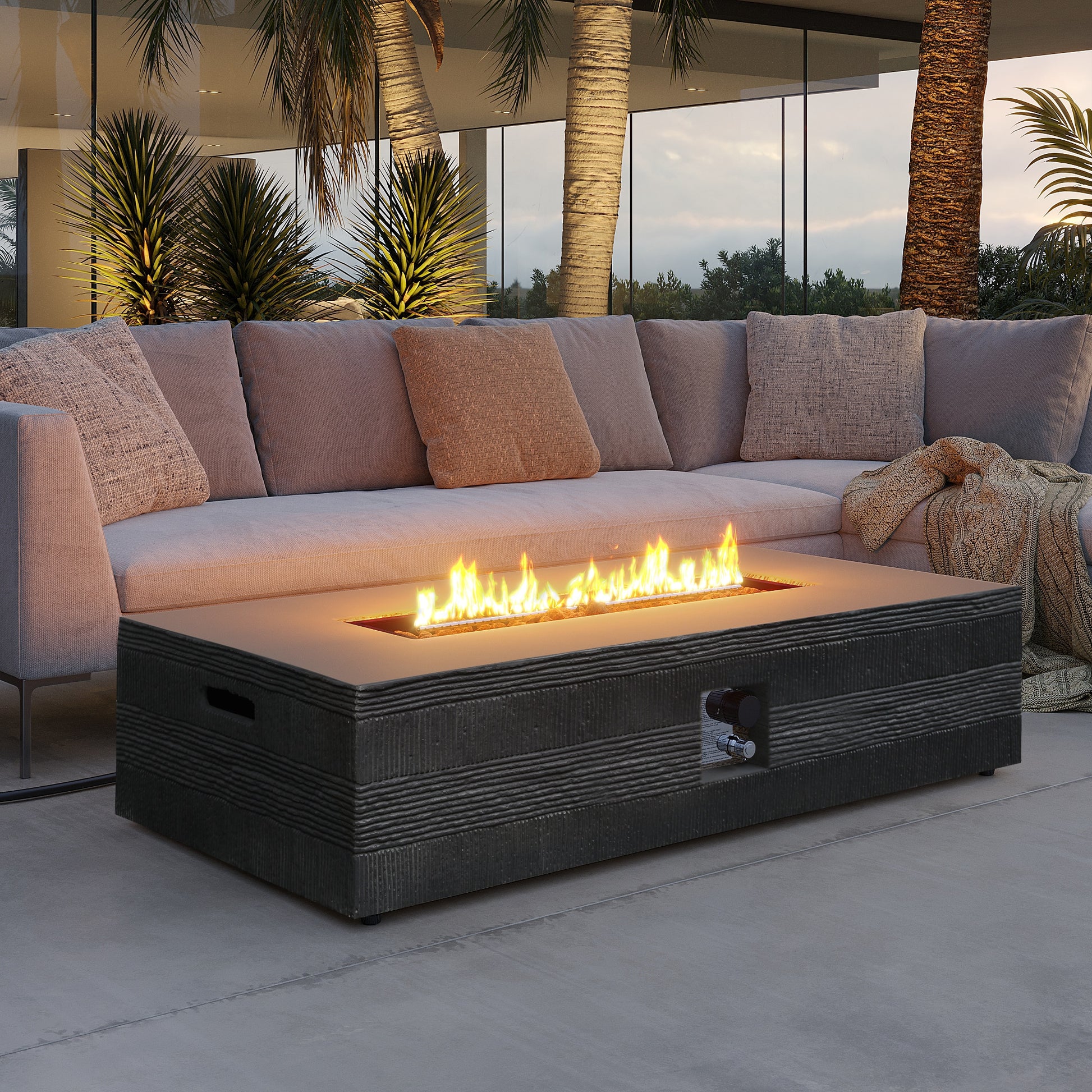 UPHA 56-in W 50000 Maximum BTUs Magnesium oxide Rectangle Liquid propane Fire pit table