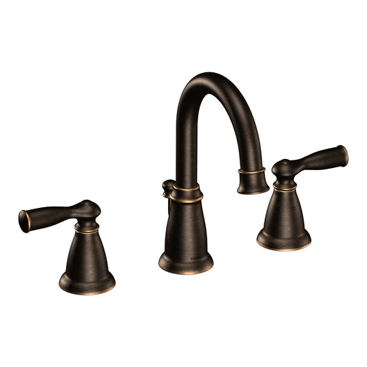 Moen Mediterranean Bronze Widespread 2-handle WaterSense Low-arc Commercial/Residential Handle Bathroom Sink Faucet with Drain