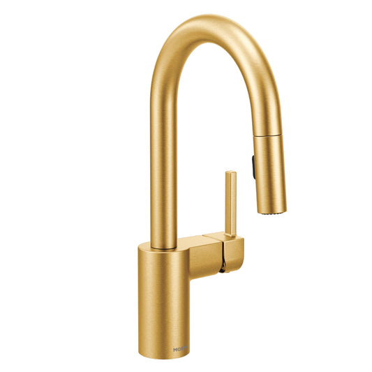 Moen Brushed Gold Single Handle Deck-mount Bar and Prep Kitchen Faucet with Sprayer