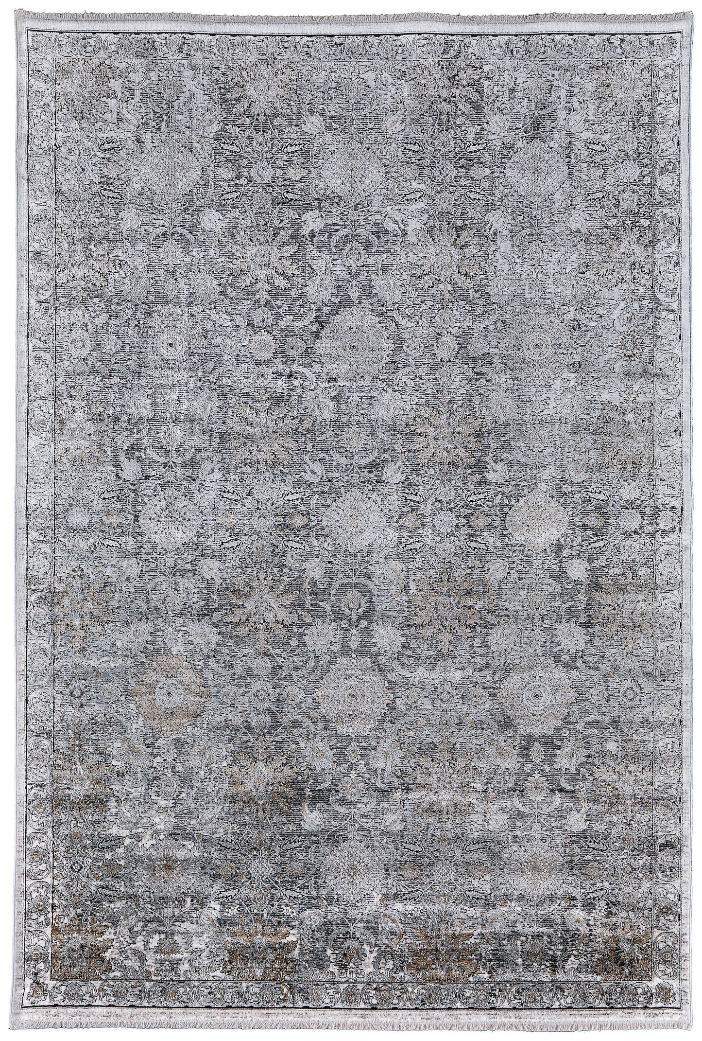Room Envy Melmas 3 x 12 (ft) Loomed Wool Pewter Gray/Stone Gray Rectangular Indoor Floral/Botanical Vintage Professionally Clean Only Runner rug