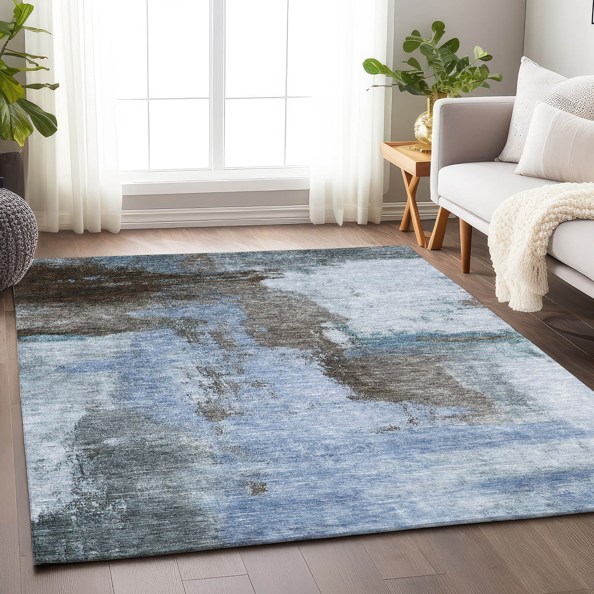 Addison Rugs Chantille ACN1068BU 10 x 14 (ft) Polyester Blue Rectangular Indoor/Outdoor Geometric Machine washable Pet Friendly Area rug