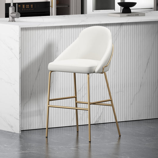 Manhattan Comfort White and Gold 29.1-in H Bar height Upholstered Metal Bar Stool