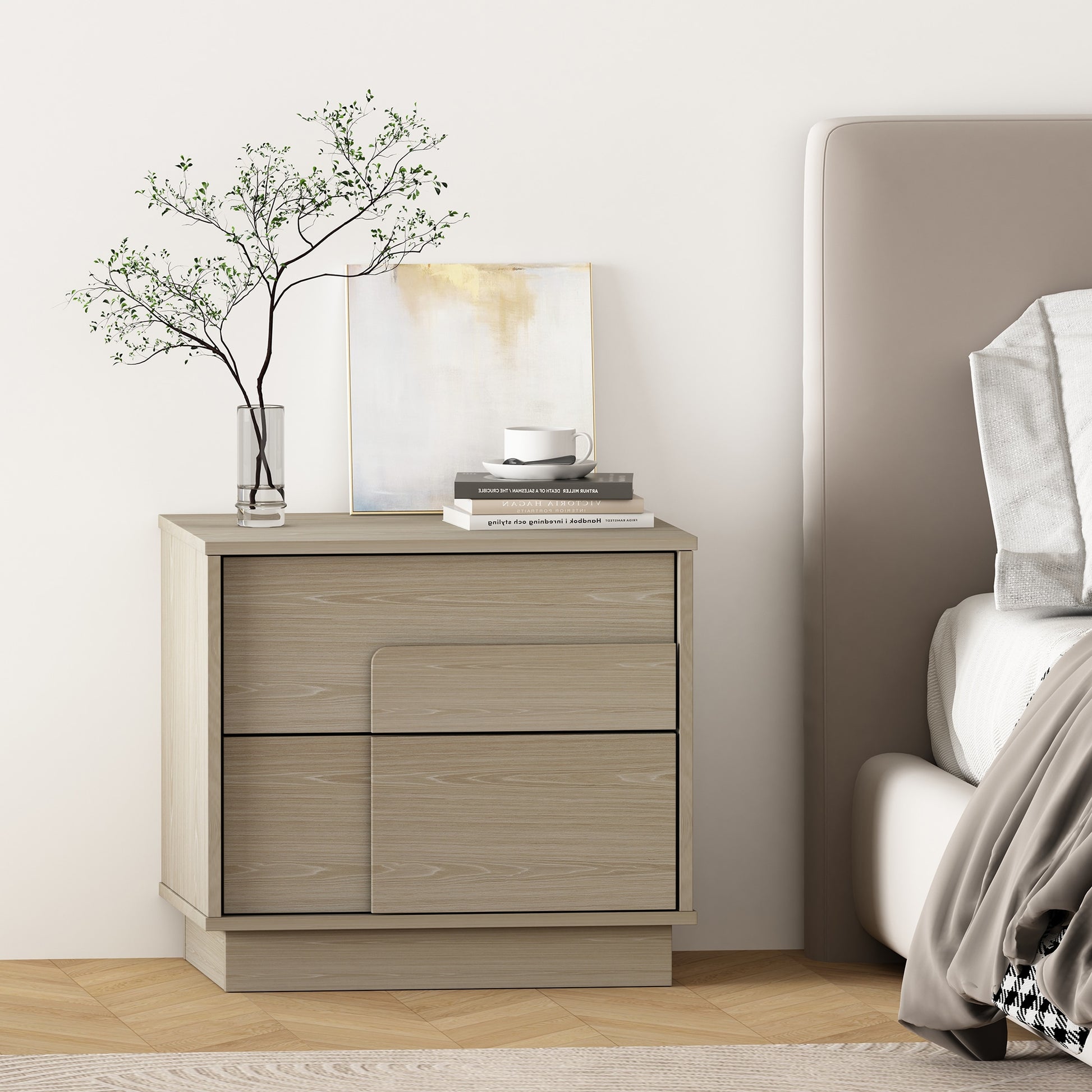 Manhattan Comfort Whitewashed Oak 2 -Drawer 21.7-in W x 19.9-in H Modern Nightstand