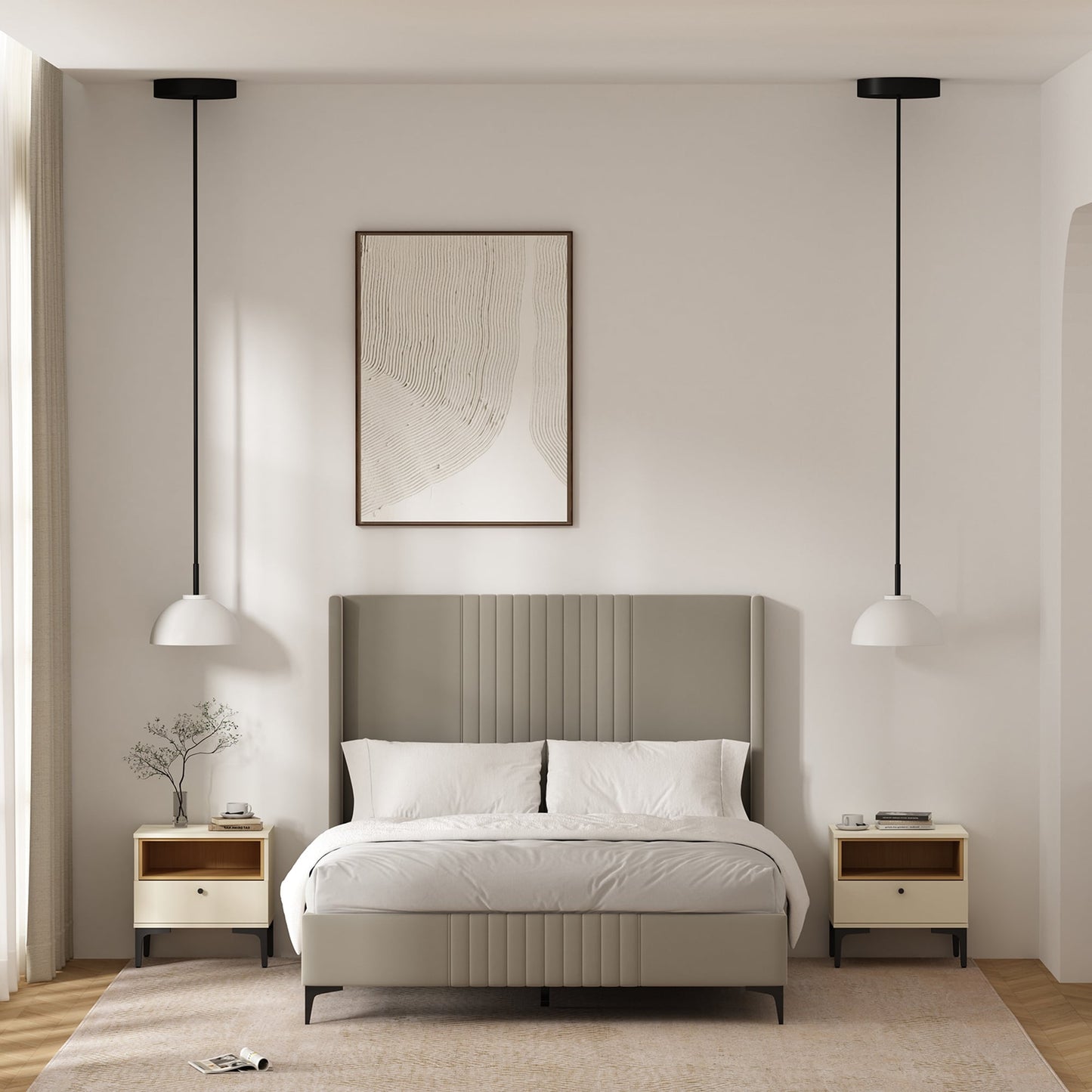 Manhattan Comfort Cream and Natural Oak 2 -Drawer 19.7-in W x 19.7-in H Modern Nightstand