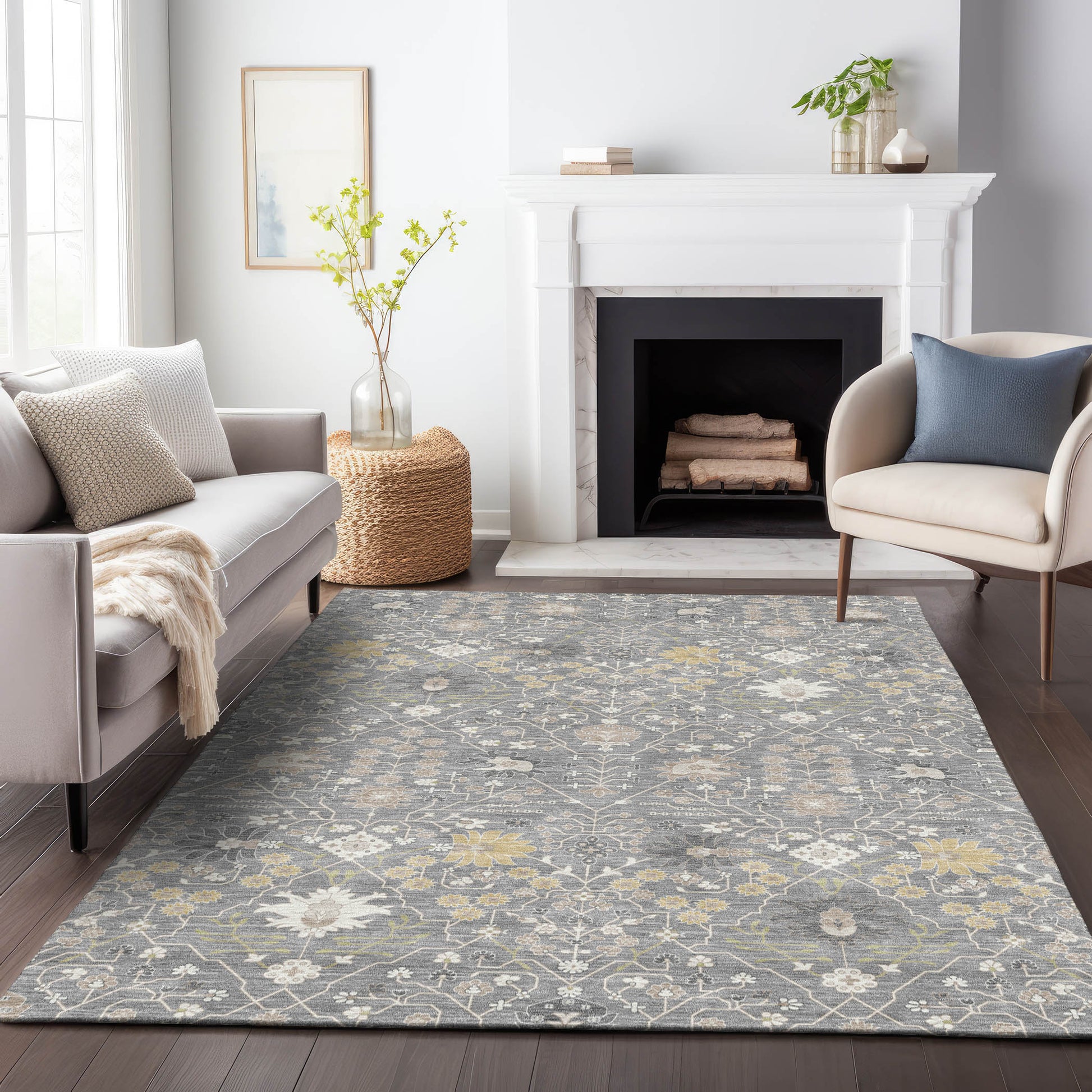 Addison Rugs Chantille ACN1009GY 9 x 12 (ft) Loomed Polyester Gray Rectangular Indoor/Outdoor Machine washable Pet Friendly Area rug