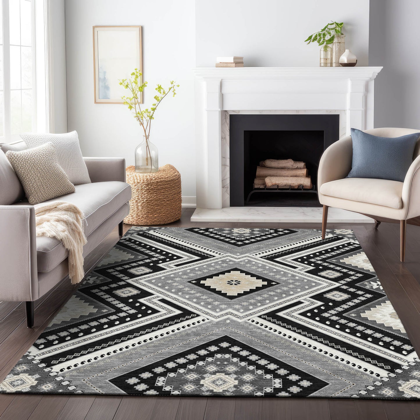 Addison Rugs Chantille ACN1010BK 9 x 12 (ft) Loomed Polyester Black Rectangular Indoor/Outdoor Machine washable Pet Friendly Area rug