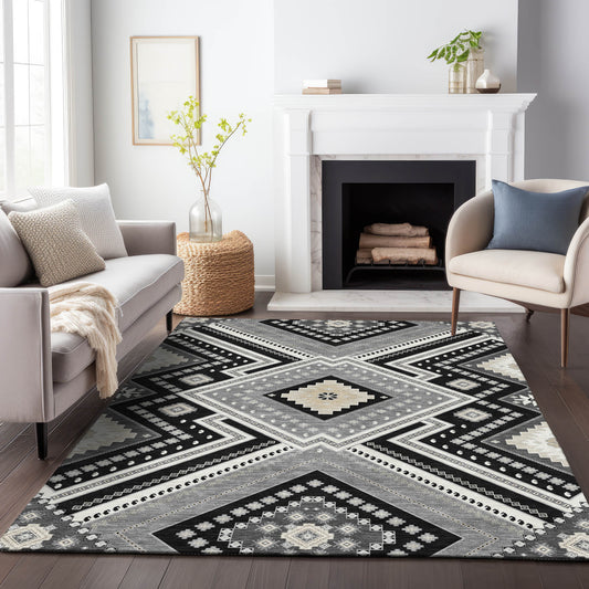 Addison Rugs Chantille ACN1010BK 9 x 12 (ft) Loomed Polyester Black Rectangular Indoor/Outdoor Machine washable Pet Friendly Area rug