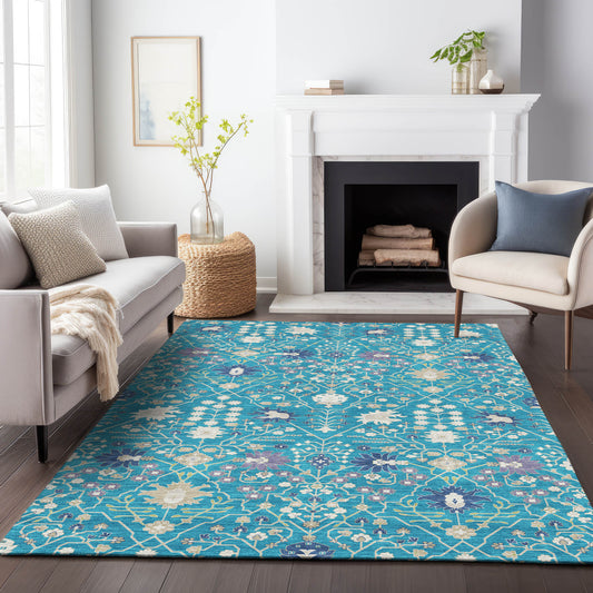 Addison Rugs Chantille ACN1009TE 9 x 12 (ft) Loomed Polyester Teal Rectangular Indoor/Outdoor Machine washable Pet Friendly Area rug