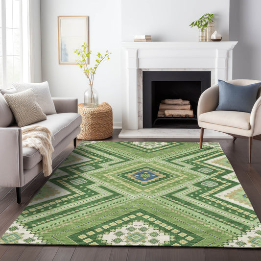 Addison Rugs Chantille ACN1010GE 10 x 14 (ft) Polyester Green Rectangular Indoor/Outdoor Geometric Machine washable Pet Friendly Area rug