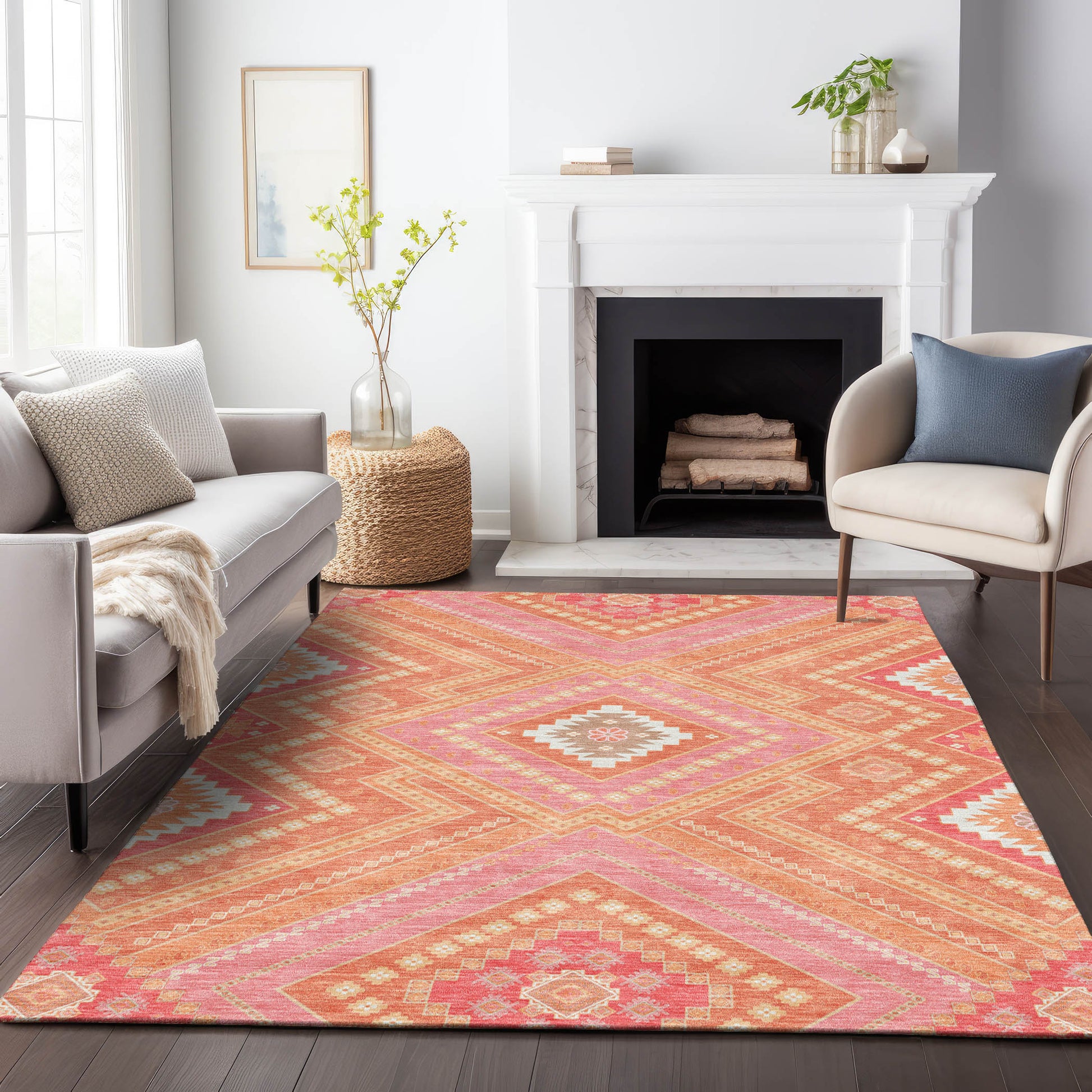 Addison Rugs Chantille ACN1010CR 10 x 14 (ft) Polyester Coral Rectangular Indoor/Outdoor Geometric Machine washable Pet Friendly Area rug