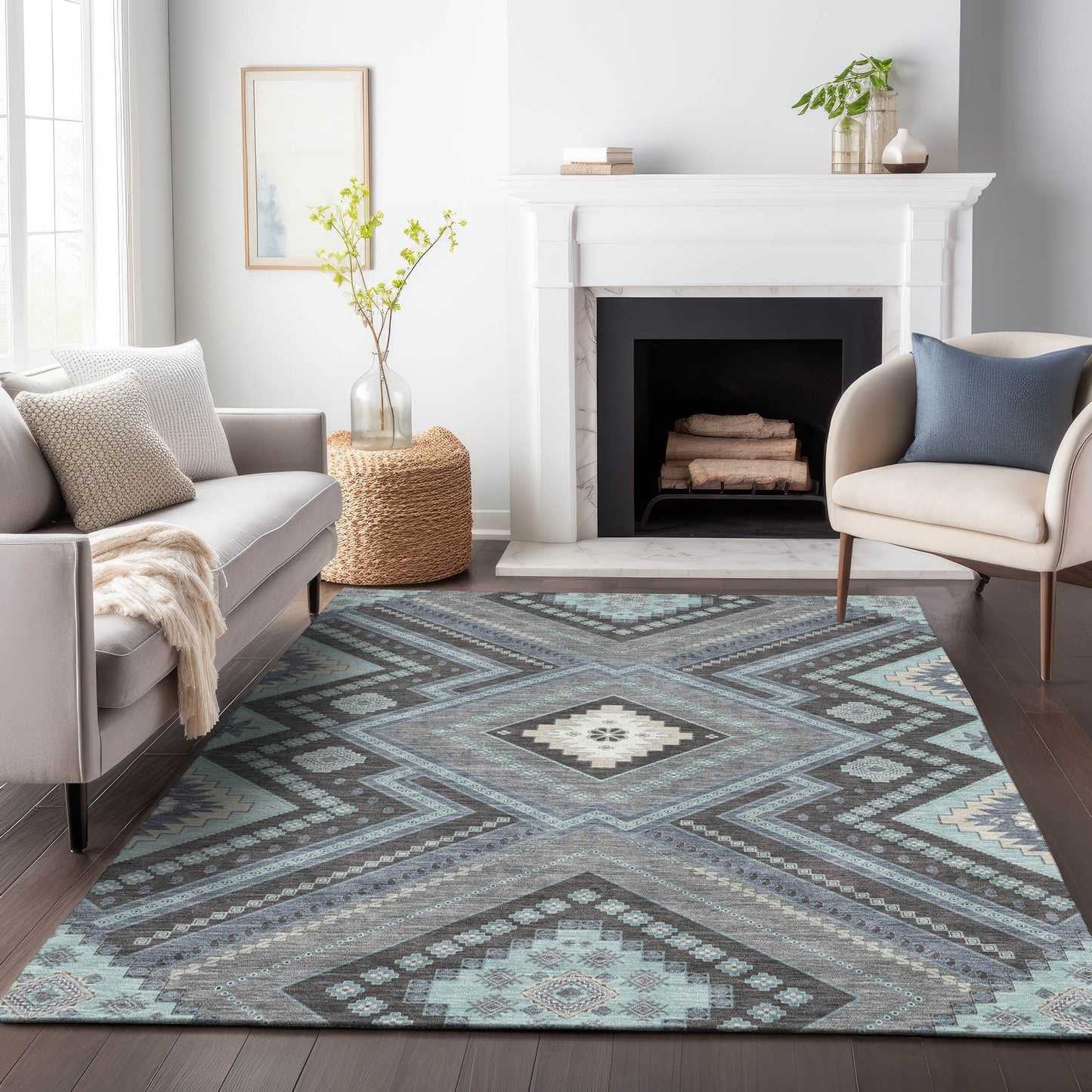 Addison Rugs Chantille ACN1010PW 9 x 12 (ft) Loomed Polyester Pewter Rectangular Indoor/Outdoor Machine washable Pet Friendly Area rug