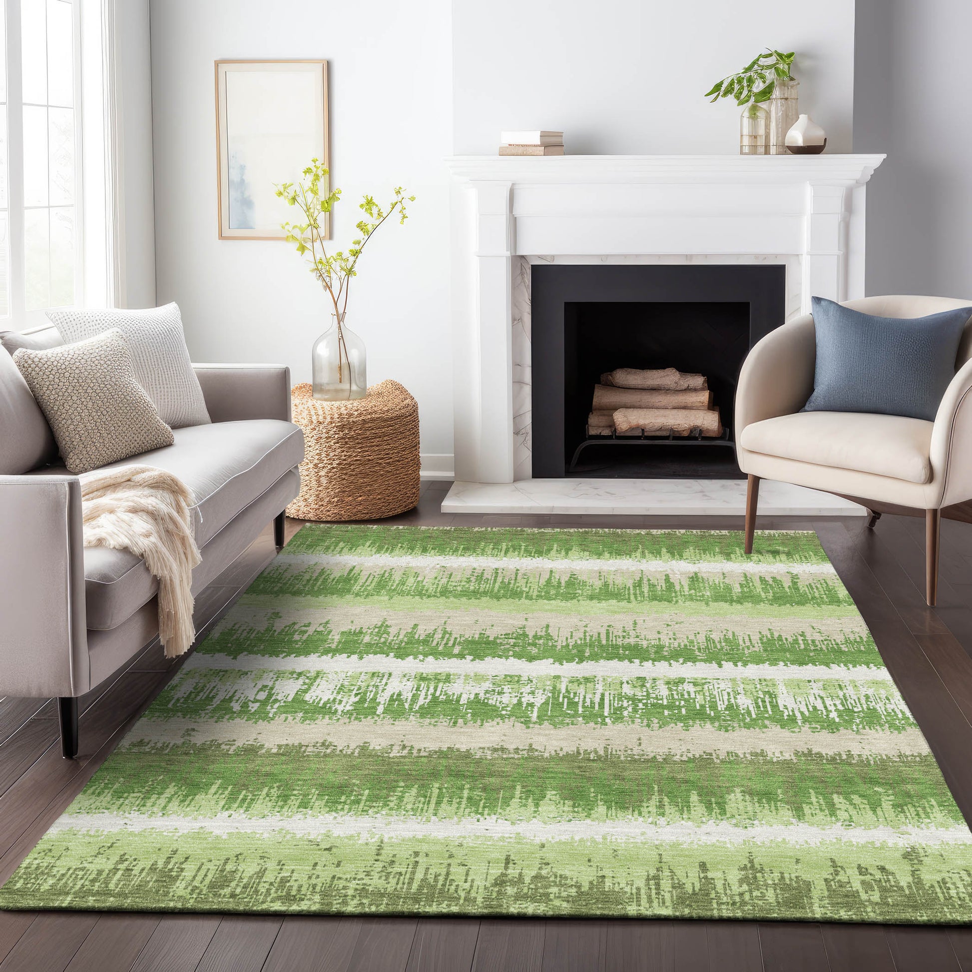 Addison Rugs Chantille ACN1013GE 9 x 12 (ft) Loomed Polyester Green Rectangular Indoor/Outdoor Machine washable Pet Friendly Area rug