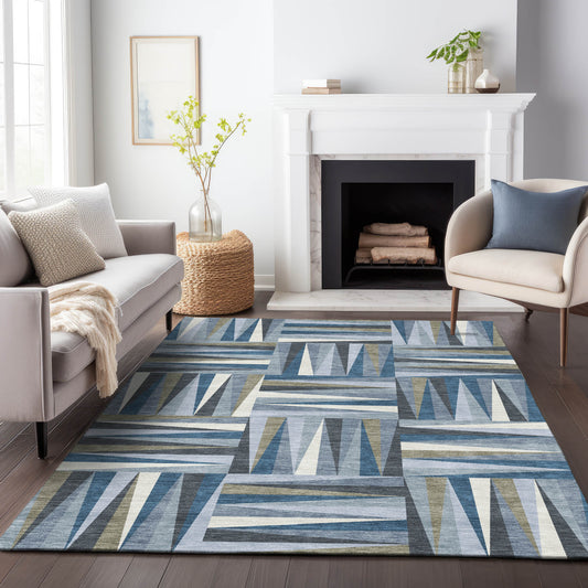 Addison Rugs Chantille ACN1012DN 8 x 10 (ft) Polyester Denim Rectangular Indoor/Outdoor Geometric Machine washable Pet Friendly Area rug