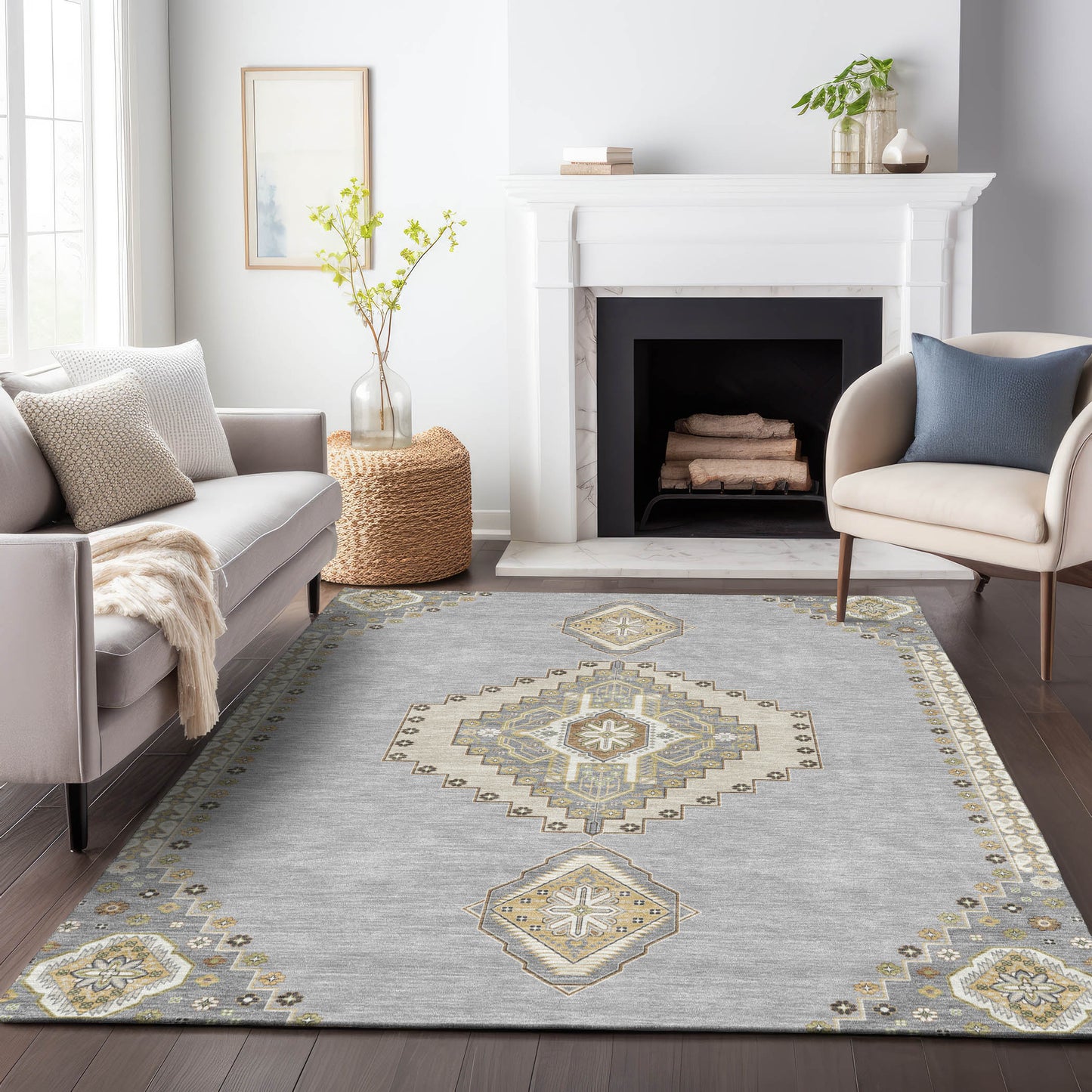 Addison Rugs Chantille ACN1014GY 10 x 14 (ft) Polyester Gray Rectangular Indoor/Outdoor Geometric Machine washable Pet Friendly Area rug