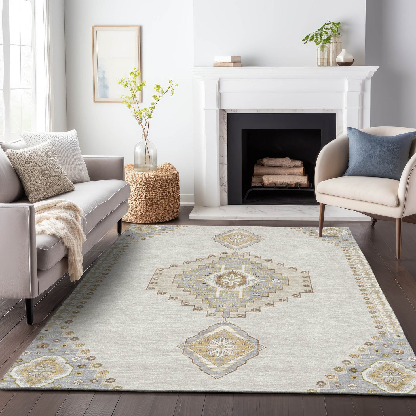 Addison Rugs Chantille ACN1014IV 8 x 10 (ft) Ivory Rectangular Indoor/Outdoor Geometric Machine washable Pet Friendly Area rug