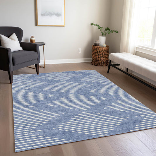 Addison Rugs Chantille ACN1016DN 8 x 10 (ft) Polyester Denim Rectangular Indoor/Outdoor Geometric Machine washable Pet Friendly Area rug