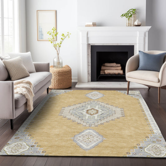 Addison Rugs Chantille ACN1014GO 10 x 14 (ft) Polyester Gold Rectangular Indoor/Outdoor Geometric Machine washable Pet Friendly Area rug