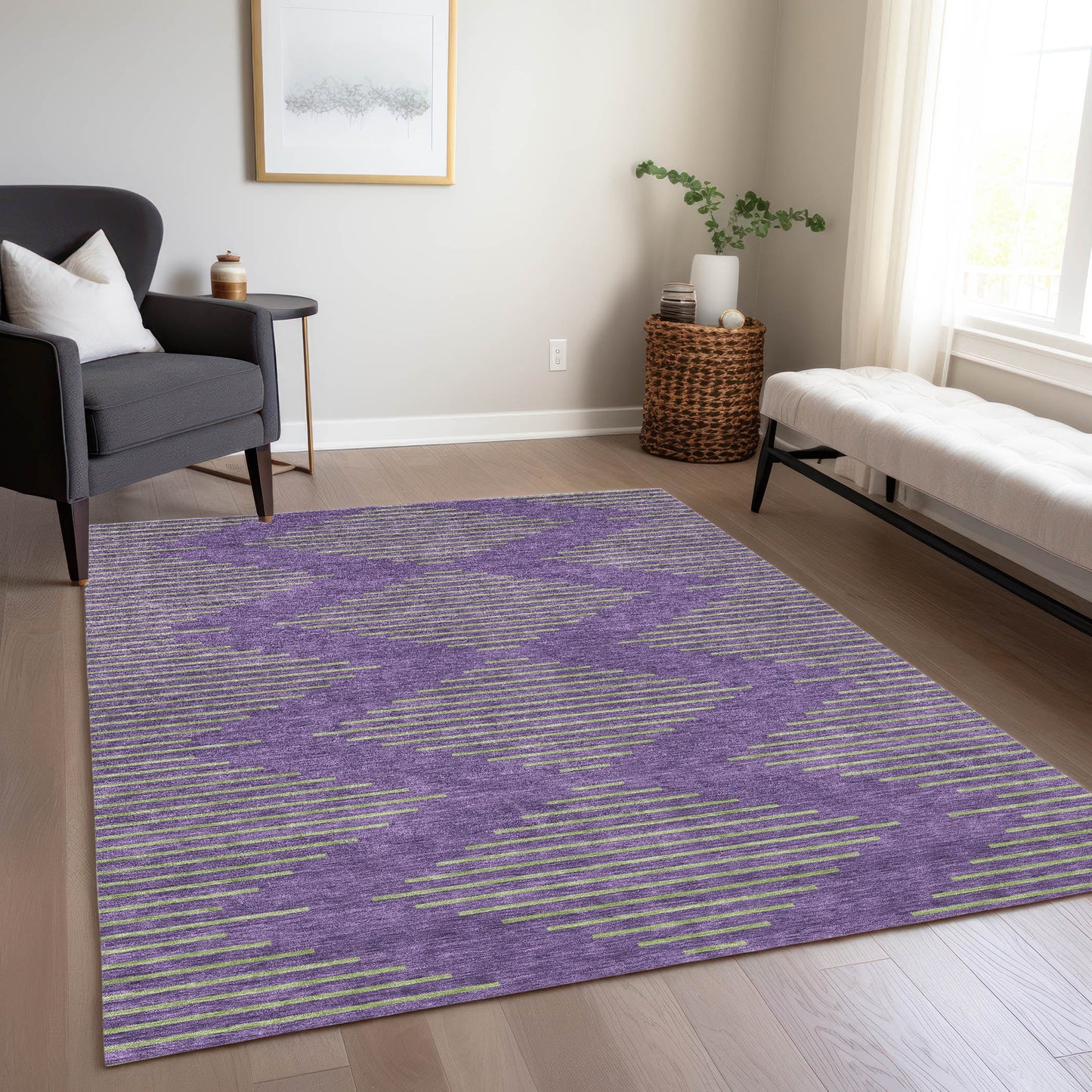 Addison Rugs Chantille ACN1017PP 8 x 10 (ft) Polyester Purple Rectangular Indoor/Outdoor Geometric Machine washable Pet Friendly Area rug