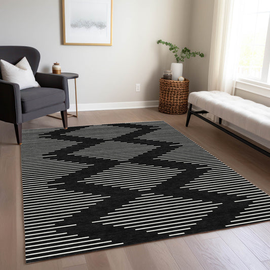 Addison Rugs Chantille ACN1016BK 9 x 12 (ft) Loomed Polyester Black Rectangular Indoor/Outdoor Machine washable Pet Friendly Area rug
