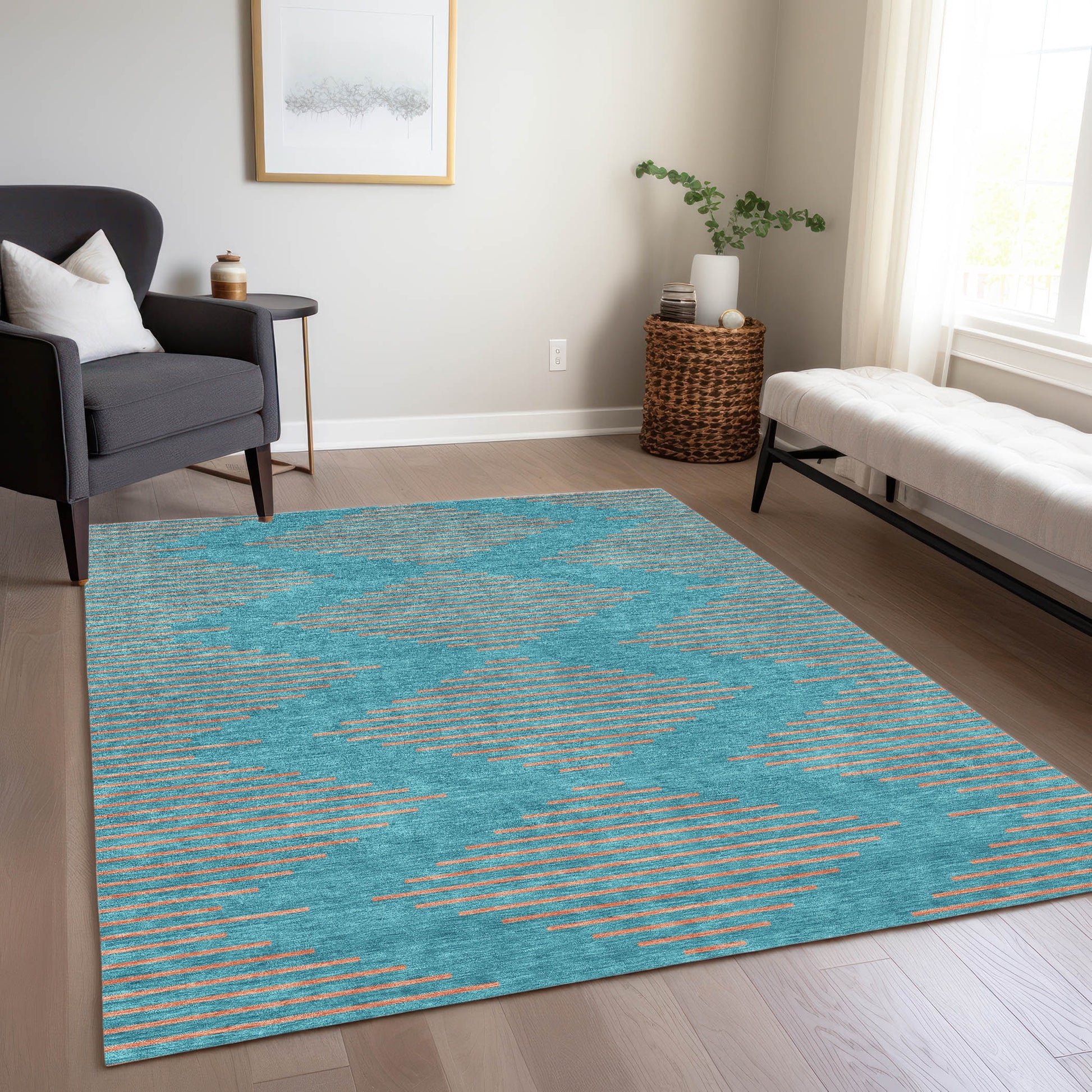 Addison Rugs Chantille ACN1017TE 10 x 14 (ft) Polyester Teal Rectangular Indoor/Outdoor Geometric Machine washable Pet Friendly Area rug