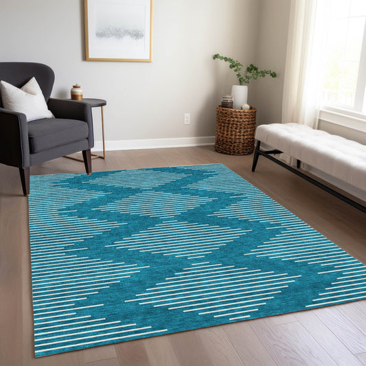 Addison Rugs Chantille ACN1016TE 9 x 12 (ft) Loomed Polyester Teal Rectangular Indoor/Outdoor Machine washable Pet Friendly Area rug